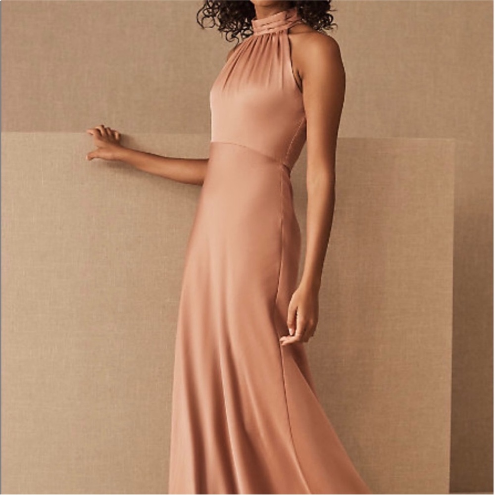 BHLDN Esme High Neck Satin Dress. 4